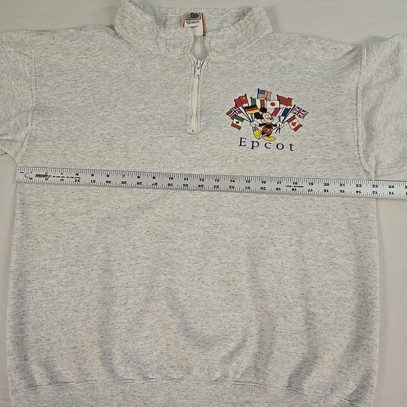 Vintage Disney Epcot 1/4 Zip Sweatshirt Gray 90's Mickey Mouse Made In USA - Picture 7 of 14